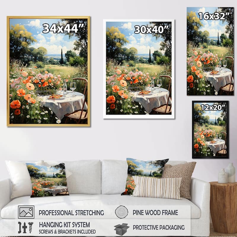 Designart "Food Picnics Pointillism Dot I" Meals & Picnics Framed Canvas Wall Art Bed Bath